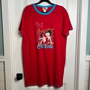 Coca-Cola Betty Boop Red Nightgown Tee with Blue Accents. One‎ Size.